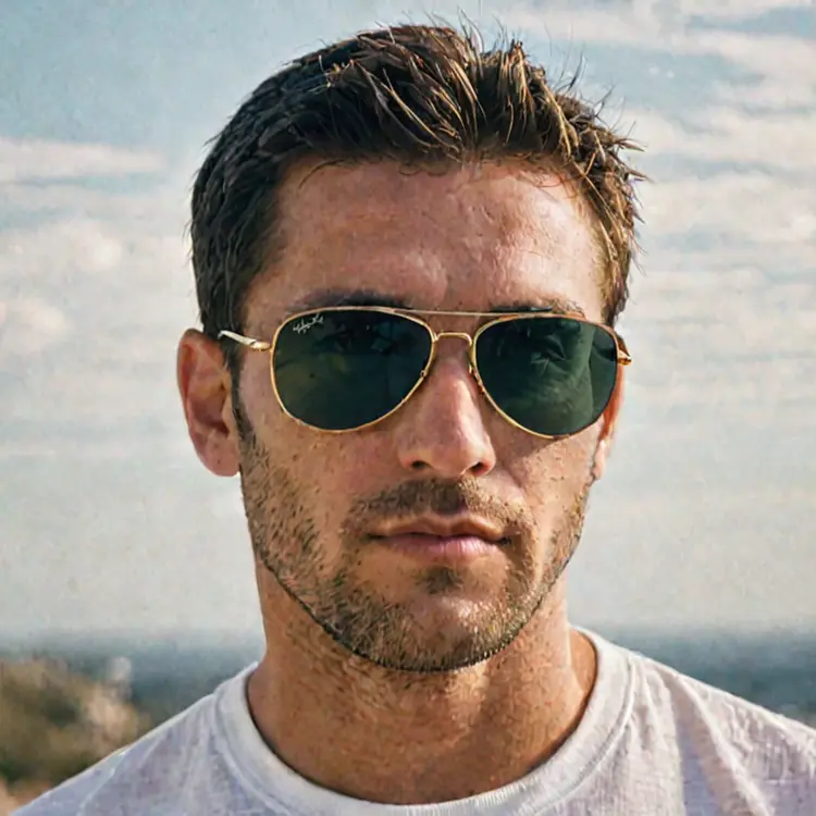 A color portrait photo of a man wearing sunglasses