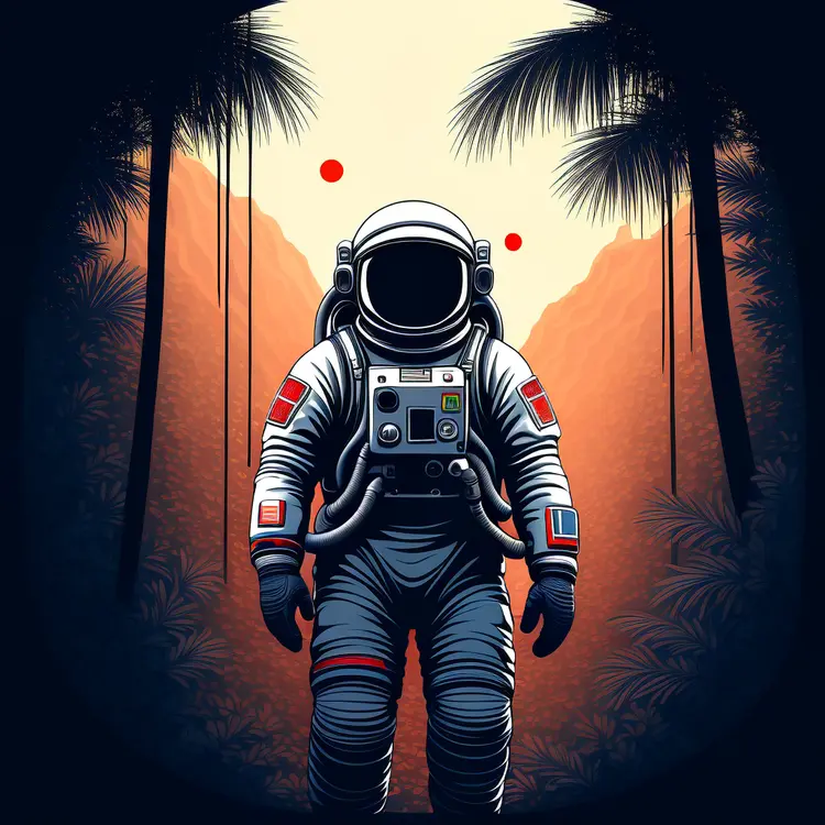 Astronaut in a jungle, cold color palette, muted colors, detailed
