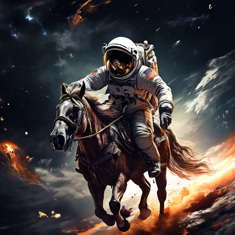 an astronaut riding a horse in space