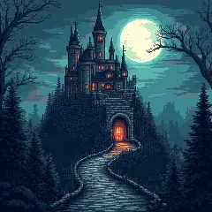 A Transylvanian castle on a hill top at night