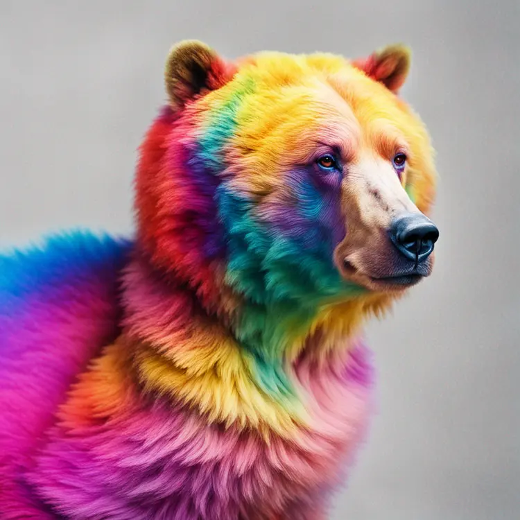 A rainbow coloured bear