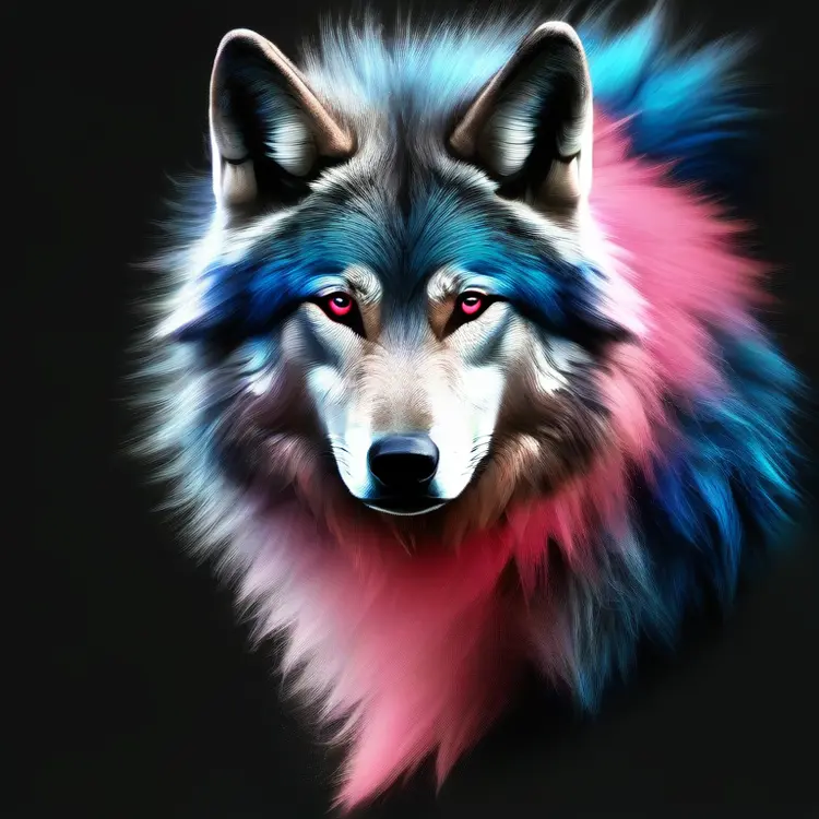 a wolf with pink and blue fur