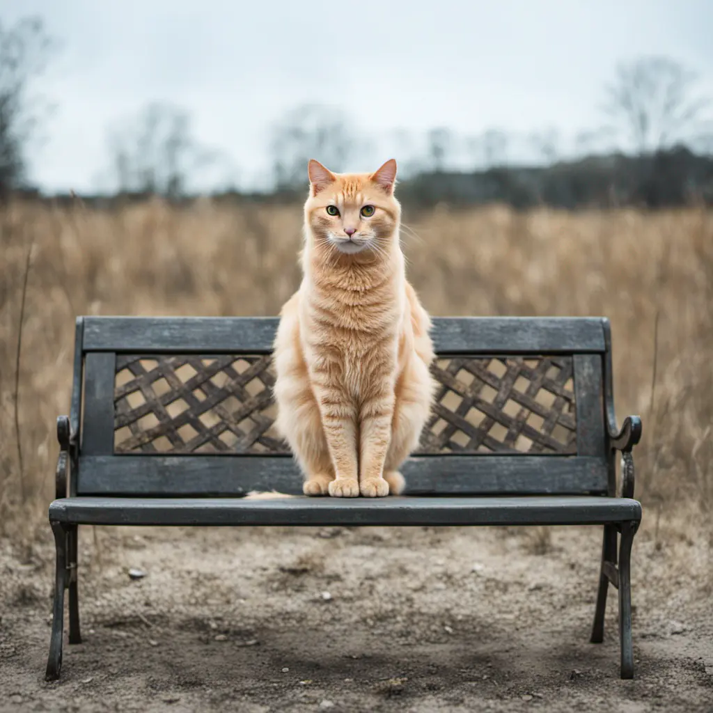 An orange cat sitting on a bench