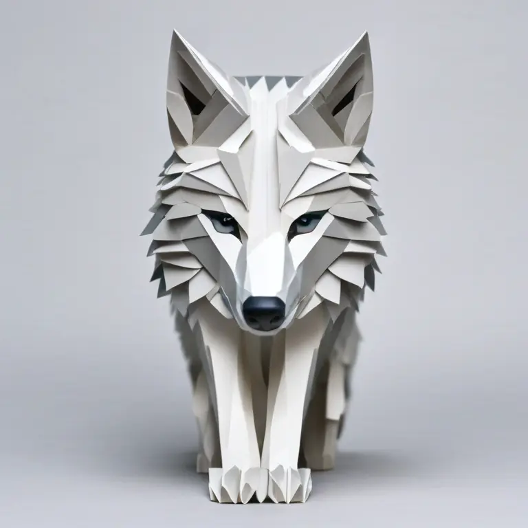 Wolf, paper, pointed ears, curled tail, sly expression with sharp folded eyes.
Bear, paper, pointed ears, curled tail, sly expression with sharp folded eyes.