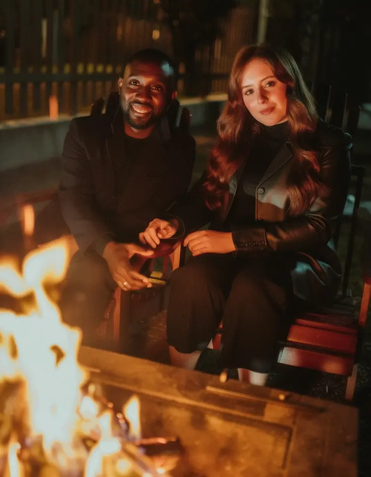 this exact image but the couple next to the fire is replaced by the people in image 2 and 3