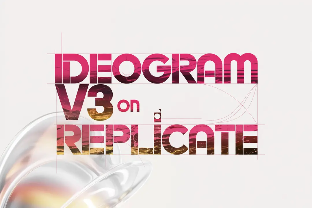 beautiful bauhaus stark typographic poster saying "Ideogram v3 on Replicate", pink and gold