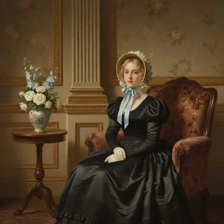 The woman's dress is changed to black